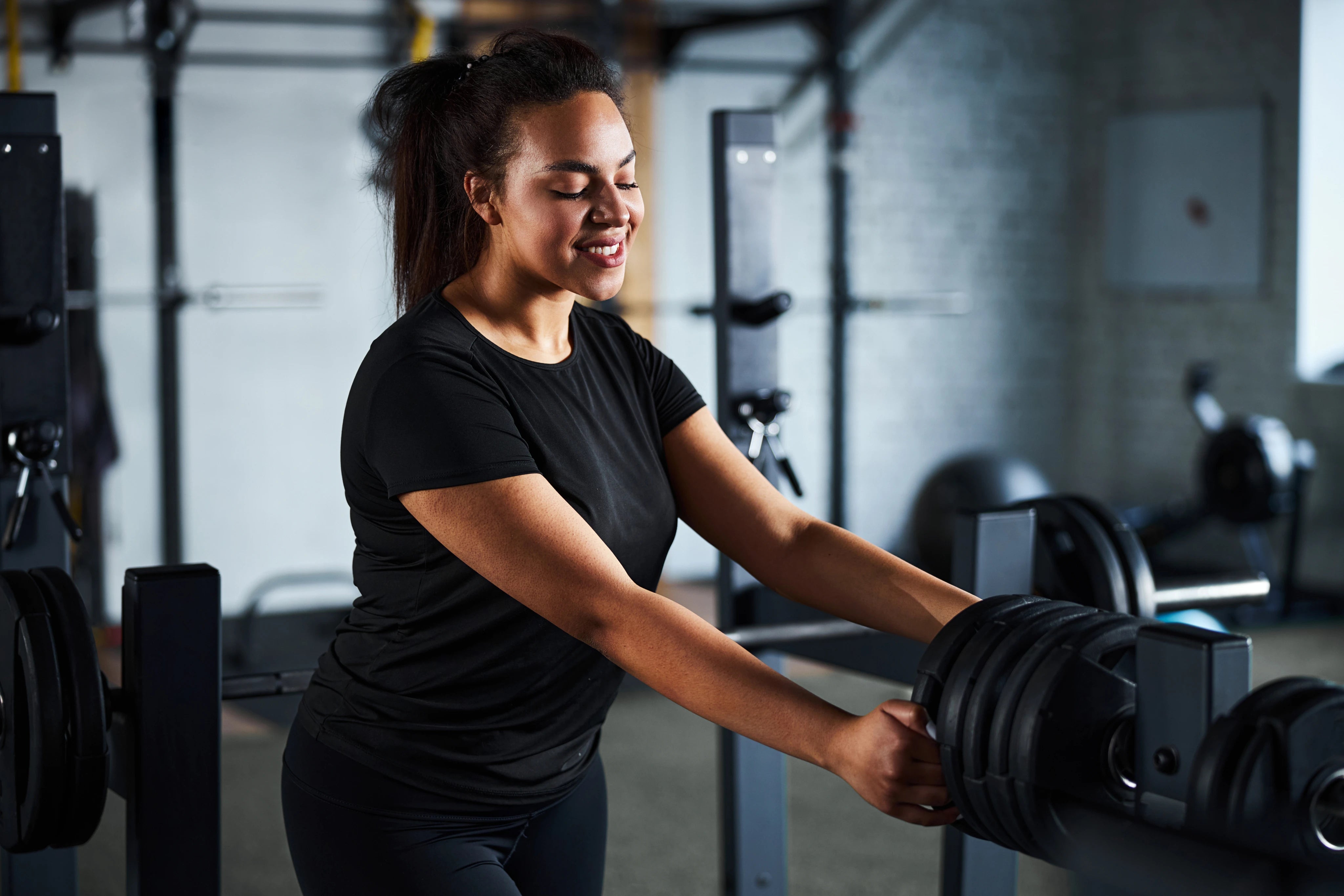Strength training session with barbell
